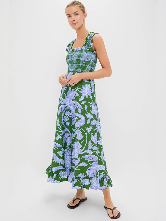 FARM Rio Dresses & Skirts - Farm Rio Tropical Swing Smocked Sleeveless Midi Dress Green Purple XL Pineapple